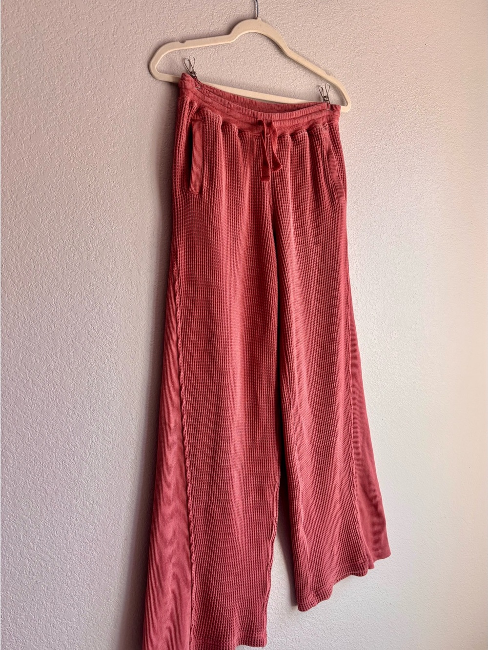 Aerie Waffle Wide-Leg Sweatpants in Dusty Rose